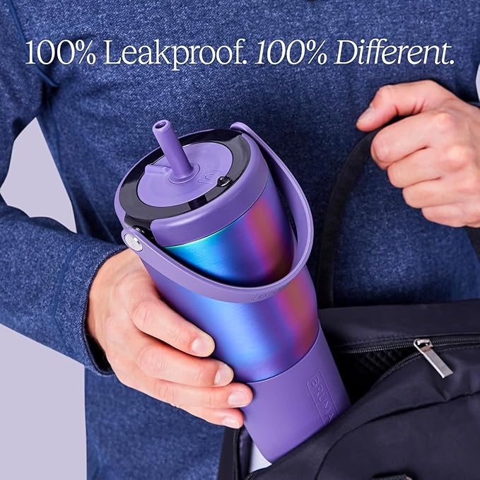 BrüMate Resa 35oz 100% Leakproof Travel Tumbler with Handle & Straw | Flexible SoftSip Straw | Silicone Sleeve for Durability | Stainless Steel | Cup Holder & Travel Friendly Water Bottle | (Primrose)