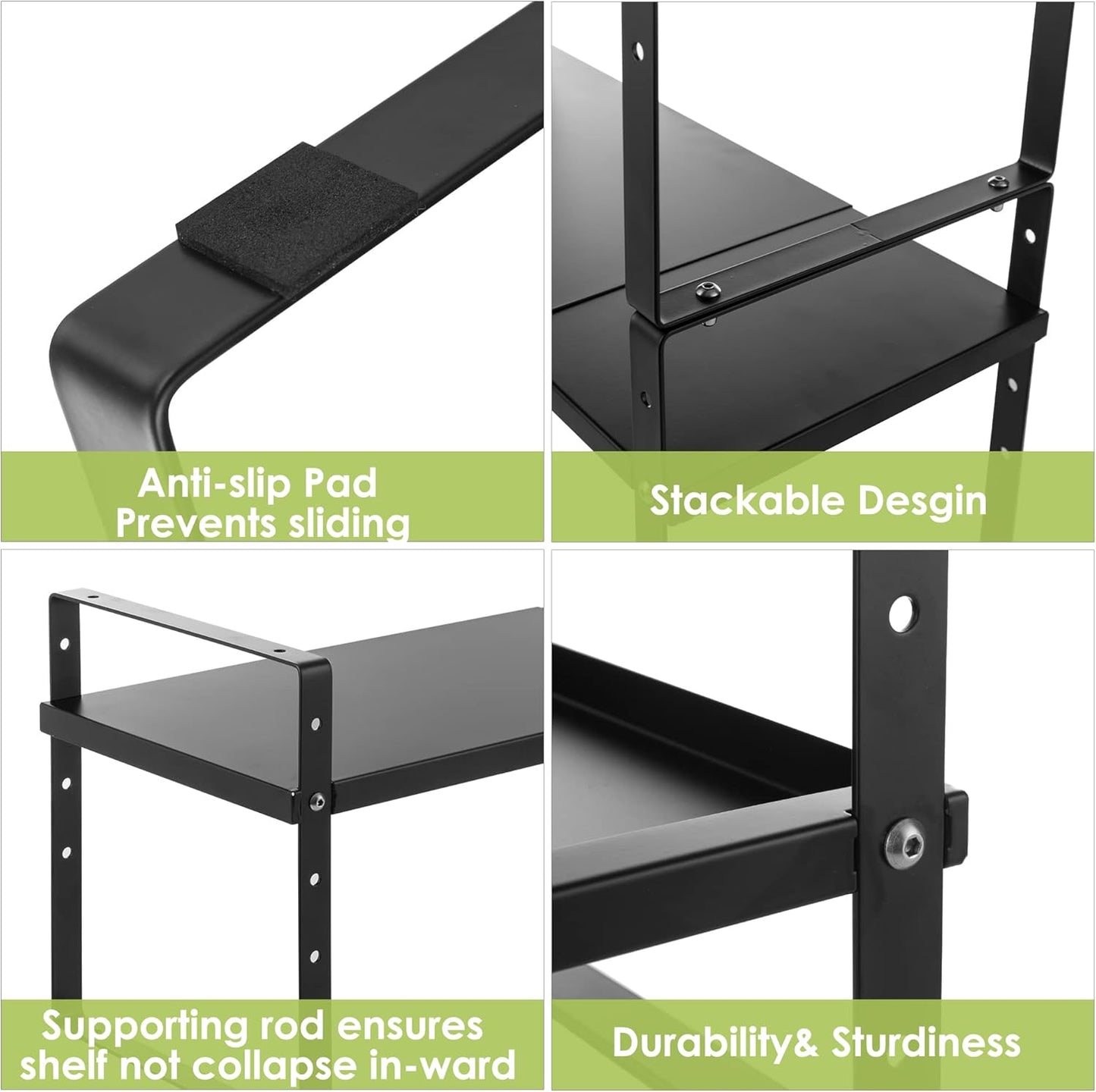 Expandable Cabinet Shelf Organizer Rack, Stackable Kitchen Counter Storage Shelves Stand, Adjustable Height Pantry Shelf Spice Rack (Black, 1 Pack)
