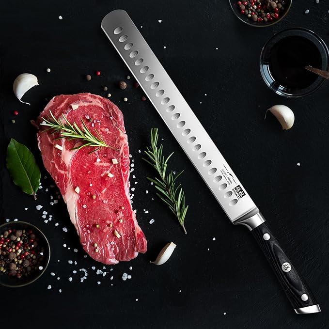 SHAN ZU 12" Brisket Slicing Knife - Carving Slicing Meat Knife Professional 5Cr15MoV Stainless Steel Razor Sharp Blade, Ergonomic Wood Handle & Full Tang Design