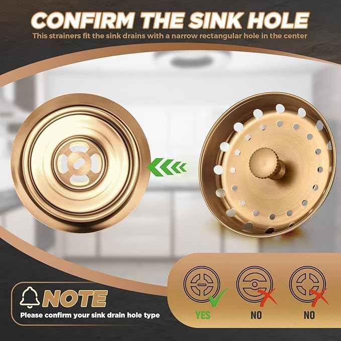 Mudder 3 Pcs Kitchen Sink Drain Strainer and Stopper Stainless Steel Garbage Disposal Plug with Handle Universal Anti-Clogging Kitchen Sink Filter Sieve Basket Strainer (Champagne Bronze)