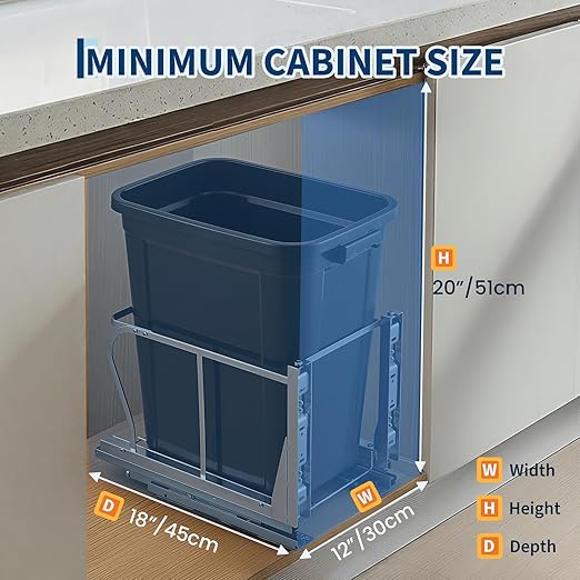 10 Gal Pull Out Trash Can Under Cabinet, Heavy Duty Under Sink Garbage Can Kit with Soft-Close Slides | Slide Out Waste Bin for Kitchen, Laundry | Requires Minimum Cabinet Opening 12" W x 18" D