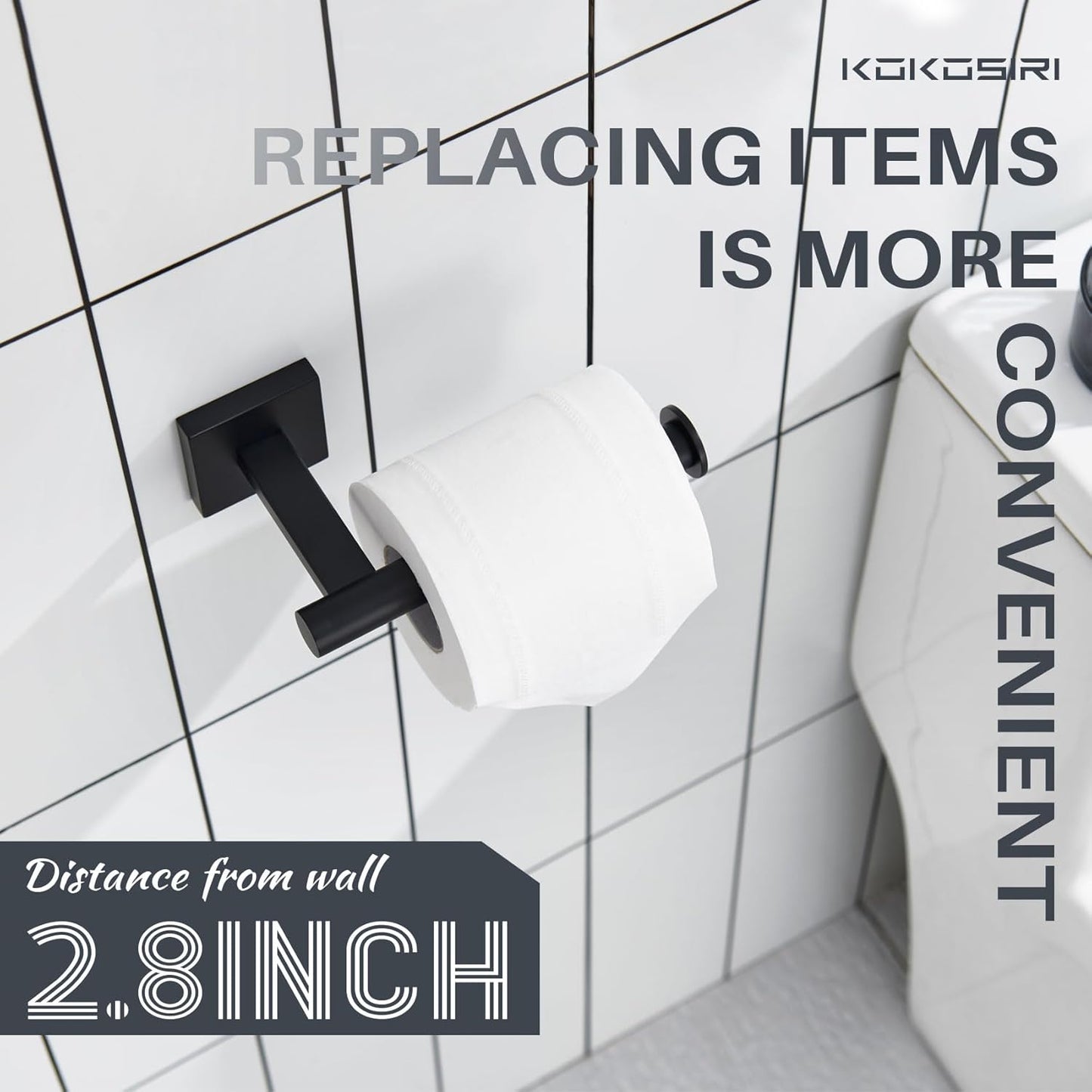 KOKOSIRI Toilet Paper Holder for Bathroom Toilet Roll Holder Hold Mega Rolls Wall Mounted, Matte Black Stainless Steel 2 Pack, B2008BK-P2