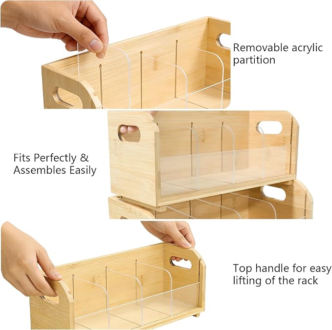 3-Layer Stackable Bamboo Tea Bag Organizer with Drawer, No-Tool Assembly Tea Organizers and Storage Holder for Countertop, Cabinet, Office, Kitchen, Pantry