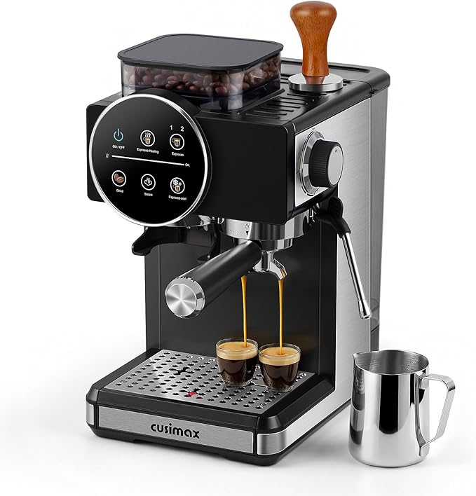 Espresso Machine with Grinder, 20 Bar Professional Expresso Coffee Machines with Milk Frother Steam Wand, Espresso Maker with 60oz Removable Water Tank, Cappuccino & Latte Machine for Home (Black-Pro)