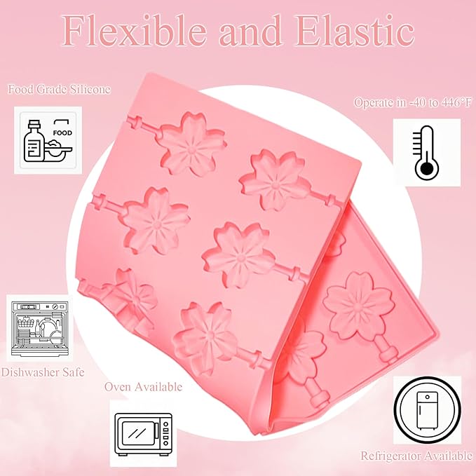 3Pcs Lollipop Mold Kit, 36 Capacity CHELIZIYA 3 Shapes Pink Silicone Candy Molds, Non-Stick Silicone Flower Chocolate Mold with 100Pcs Sticks, 100Pcs Bags, 100Pcs Ties for Party