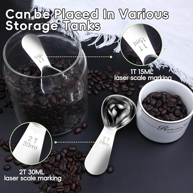 Coffee Scoop 1 Tablespoon Scoop Measuring Spoon for Ground Coffee 2 Pieces,Stainless Steel Small 1 Tbsp Coffee Spoons Measure Protein Powder Suger Bean,Short Handle Fits into Canisters.(1TBSP(15ML*2)