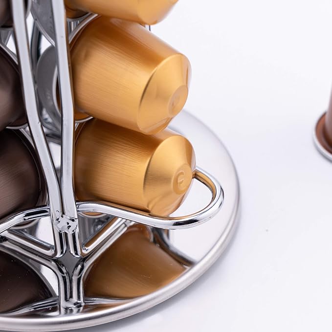 pigchcy Coffee Pods Holder for 40 Original Line Capsules, 360 Degrees Rotating Tower Design, Elegant Modern Chrome Finish, Compatible with Nespresso Capsules (Silver)