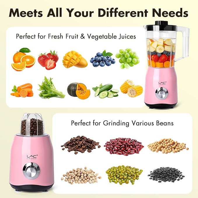 Blender for Smoothies,300W Personal Blender and Grinder Combo for Kitchen with a 54oz Portable Smoothie Cups,Shakes,Juices,Frozen Drinks and a 12oz Coffee Cup with Seal Cover (Pink)