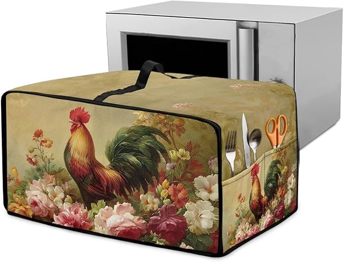 Air Fryer Toaster Oven Dust Cover Dust Protection Countertop Convection Oven Cover Stain-resistant Kitchen Appliance Protector, S, Chicken Rooster Vintage Floral
