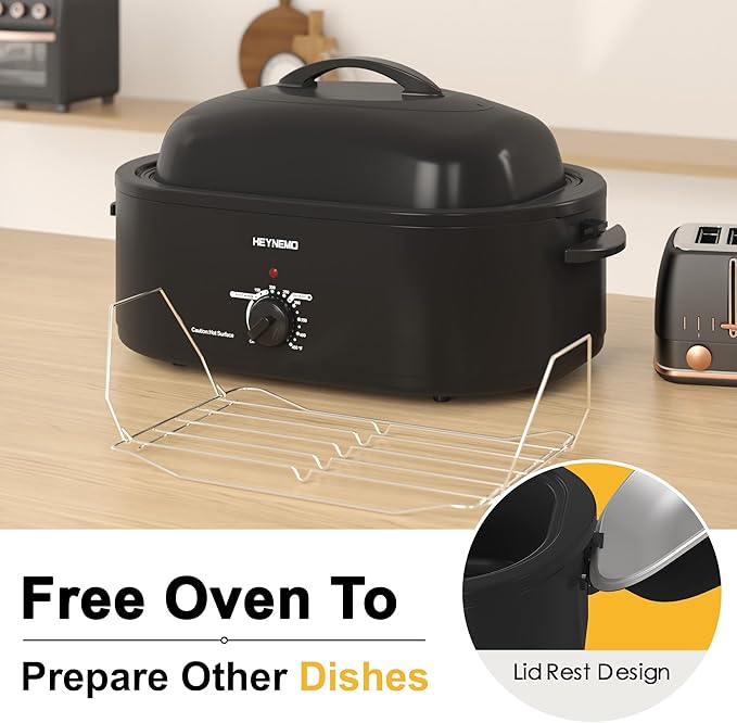 20 Quart Electric Roaster Oven with Self-basting Lid, Turkey Roaster Oven with Removable Pan and Rack, Black
