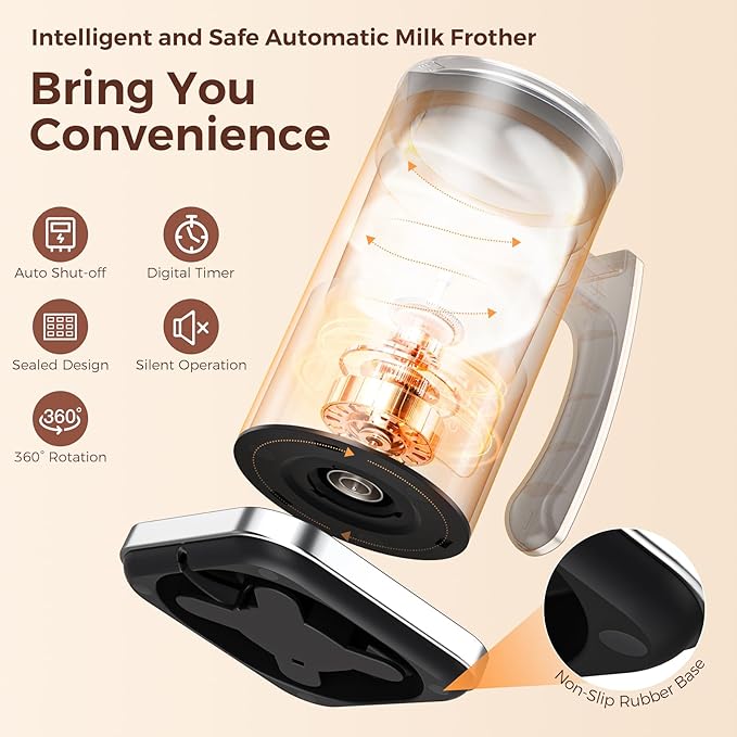 Automatic Milk Frother 6-in-1, Electric Milk Frother and Steamer 420ml, Milk Steamer and Frother for Latte, Coffee Frother Machine, Warm and Hot Chocolate Maker, Cold Foam Maker, Cappuccinos