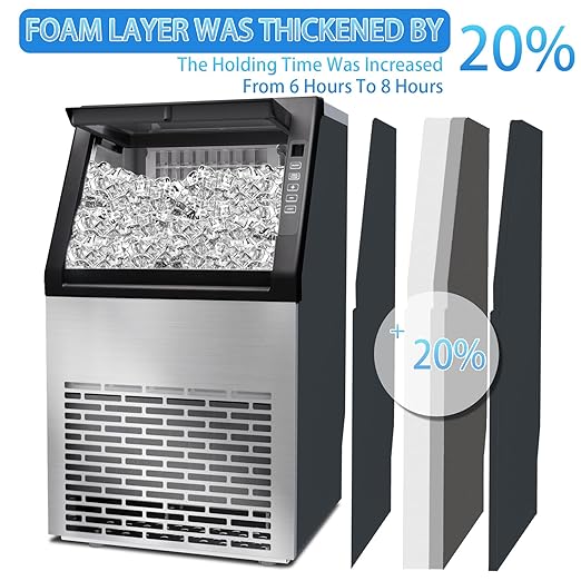 Commercial Ice Machine, 100LBS/Day Stainless Steel Freestanding Large Ice Maker, 36 Cubes in 11Mins, 24H Timer, Self-Cleaning, Ideal for Restaurant, Bars, Home and Offices