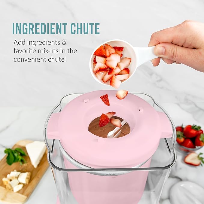 Nostalgia Electric Ice Cream Maker with 2-Qt Double Insulated Gel Canister & Stainless Steel Base - Makes Sorbet, Soft Serve, and Frozen Yogurt - Pink