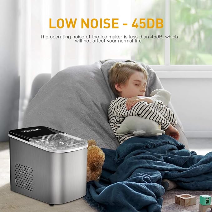 38lbs Per Day Countertop Ice Maker, 9 Ice Cubes in 3.5 Minutes, Self-Cleaning Portable Ice Machine with 2 Bullet Sizes for Kitchen, Camping, RV, and Party