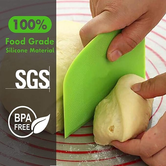 SURDOCA Dough Scraper Bench Scraper - 3P 10.6x6.7" Plastic Flexible Bowl Scraper, Sharp Edge & Angles Cake Scraper. Non-Slip Bakeware Decorating Tools Sculpting & Modeling Tools - Pink+White+Green