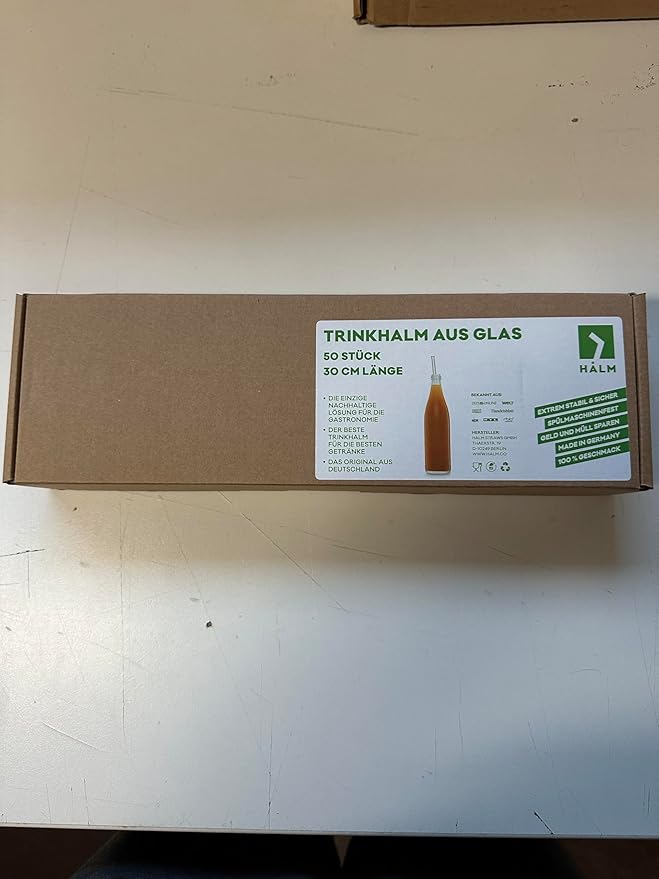HALM Glass Straws - 50 Reusable Drinking Straws + Plastic-Free Cleaning Brush - Made in Germany - Dishwasher Safe - 30 cm (12 in) x 0.9 cm - Straight - Perfect for Bottles - Eco-Friendly