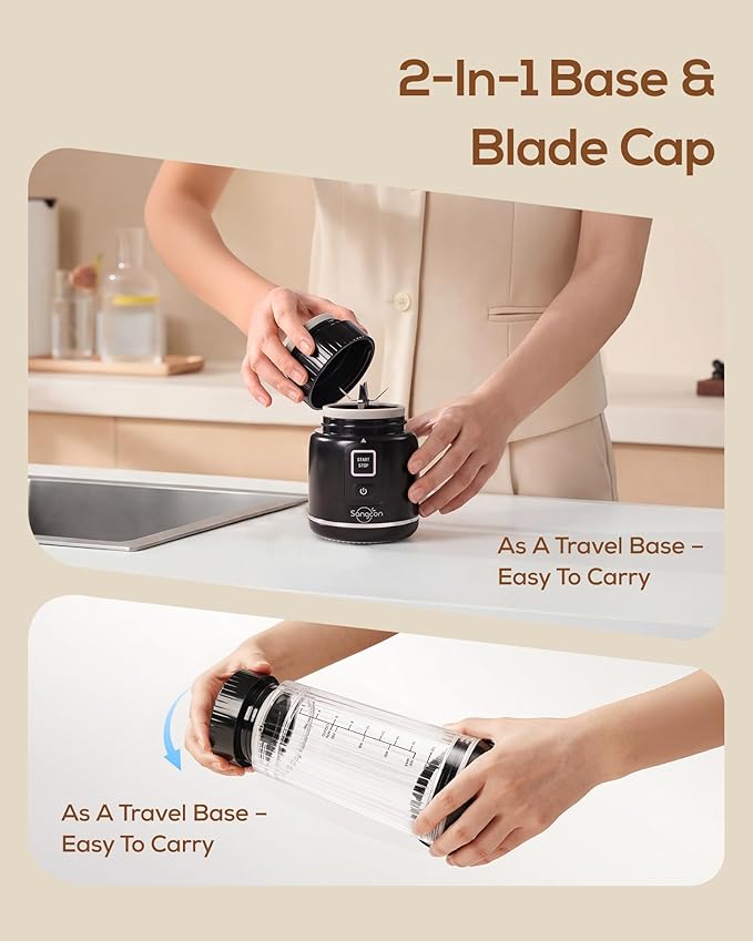 Sangcon Personal Portable Blender for Shakes & Smoothies, 6000mAh Cordless USB-C Rechargeable Blender with 2 Blend Modes, Leakproof Travel Lid, Dishwasher Safe, Ideal for Gym Office Kitchen, BPA-Free