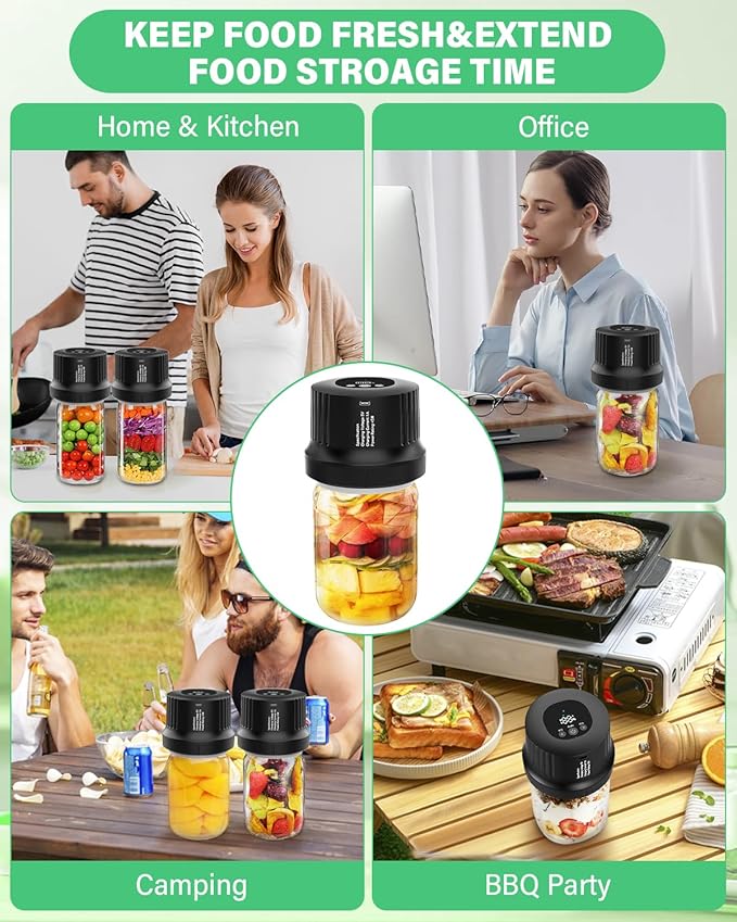 Mason Jar Vacuum Sealer Kit-Fully-Automatic-Canning-Jar-Sealer-Vacuum-Sealing,2025 Upgraded Electric Vacuum Sealer for Wide&Regular Mouth Mason Jars/Canning &Sous Vide Bag/Jar Sealer Machine for Food