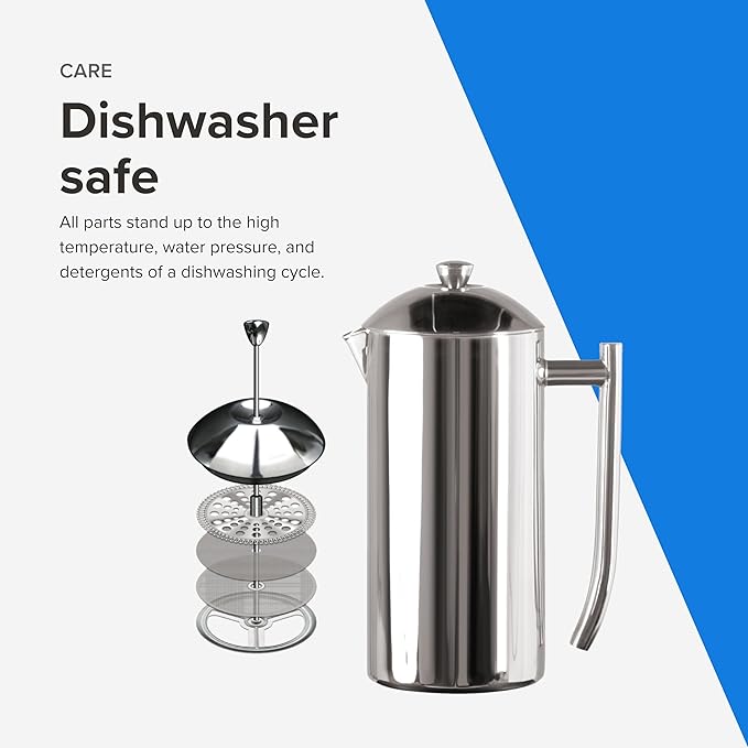 Frieling French Press Coffee Maker - 17 oz, Polished Stainless Steel - Double-Wall Insulated French Press & Cold Brew Pitcher for Camping & Travel - Manual Non-Plastic Coffee Maker
