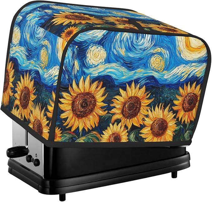 Starry Sky Sunflower Toaster Cover 2 Slice, Cute Country Bread Machine Cover, Washable Toaster Kitchen Small Appliance Cover Stain Resistant,with Top Handle
