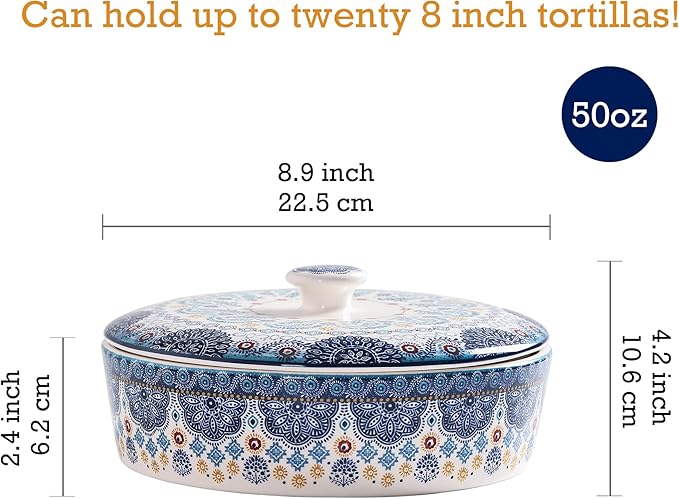 Bico Blue Talavera Taco Tuesday Set, Tortilla Warmer and Taco Holder, Microwave and Dishwasher Safe