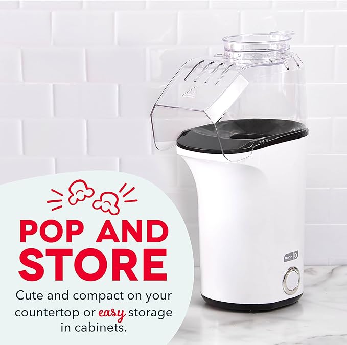DASH Fresh Pop Popcorn Maker - Oil-Free, Air Popcorn Popper - With Measuring Cup & Recipe Guide - Perfect for Movie Nights - 16 Cups, White