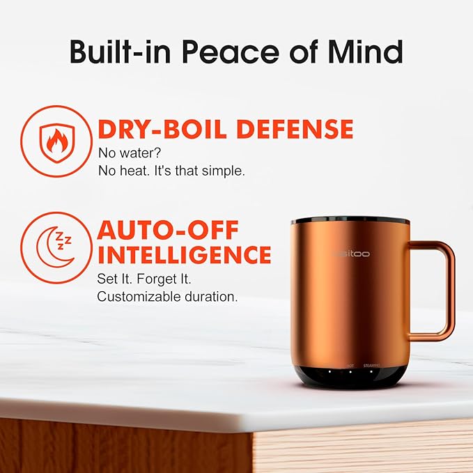 Vsitoo S3 Plus 14oz Heated Coffee Mug - Temperature Control Smart Mug with Mug Warmer, Auto-Sensing AI Heats Drinks to 120-150°F Hands-Free.Ideal for Home/Office/Gifts，Copper