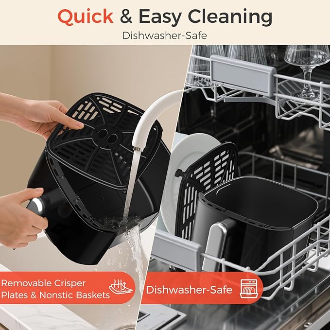 OSTBA 4.5QT Air Fryer, LED Touch Screen, 6 Presets, Fast Oil-Free Cooking, Adjustable Temp & Timer, Dishwasher Safe Nonstick Basket, Compact Family Size