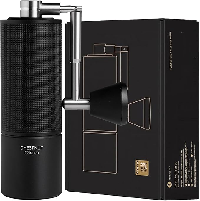 TIMEMORE C3S Pro Manual Coffee Grinder with Stainless Steel Conical Burr, All-Metal Body, Adjustable Setting for Espresso/Pour Over/French Press, Capacity 25g, Compact Foldable Hand Grinder, Black