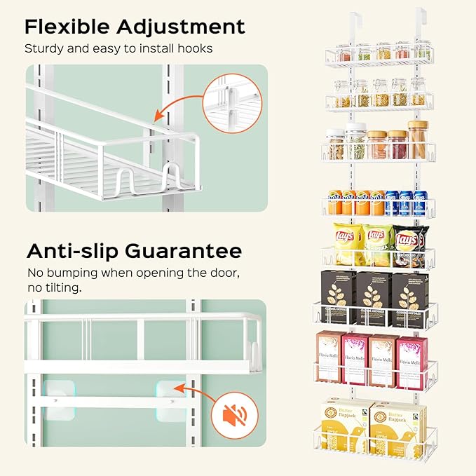 Bunoxea White 8-Tier Over The Door Pantry Organizer, Pantry Organization And Storage, Metal Hanging Spice Rack Shelves Door, Home & Kitchen Essentials, Laundry Room Bathroom Organization