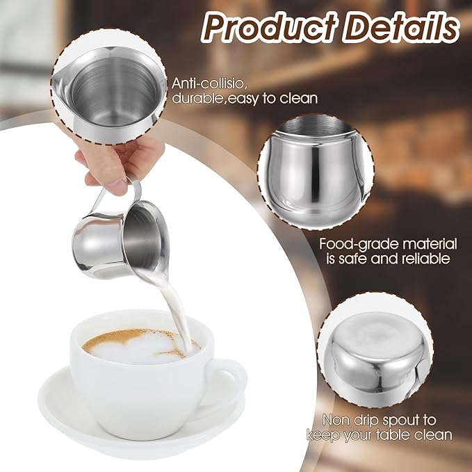 Molain 36 Pcs Stainless Steel Bell Creamers, 3 oz Mini Creamer Pitcher with Handle and Pouring Spout Cup Container for Serving Milk Coffee Salad Dressing Maple Syrup Espresso Machine Restaurant Cafes