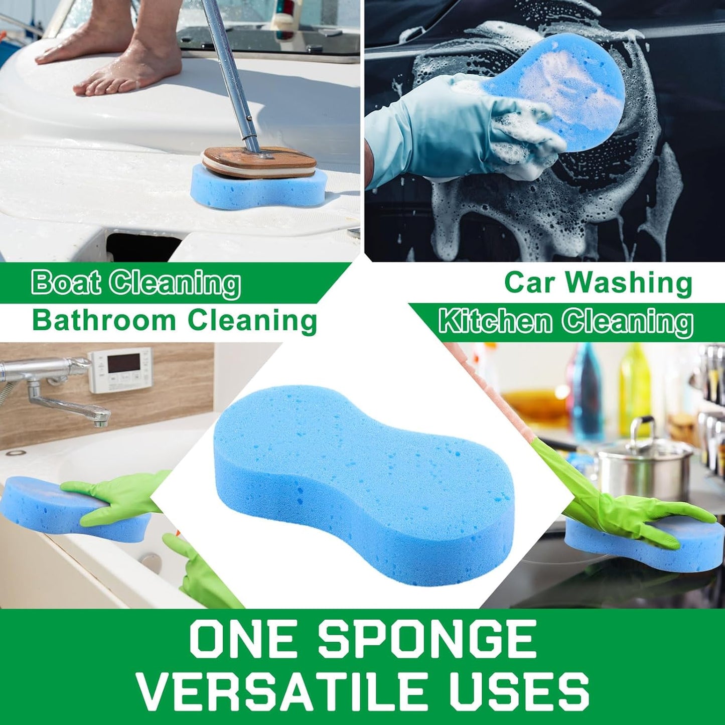 Vesici 24 Pack Car Wash Sponges Large Sponges Bulk Big All-Purpose Scrubber Thick Foam Car Cleaning Supplies for Washing Boat Kitchen Household with Single Vacuum Compressed Packing (Blue)