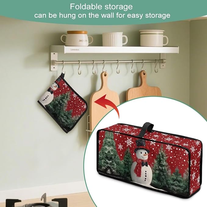 Christmas Snowman Toaster Cover 2 Slice Red Xmas Party Slim 2 Slice Toaster Cover Easy to Fold and Carry, Heat-Resistant Dustproof Kitchen Appliance Protector