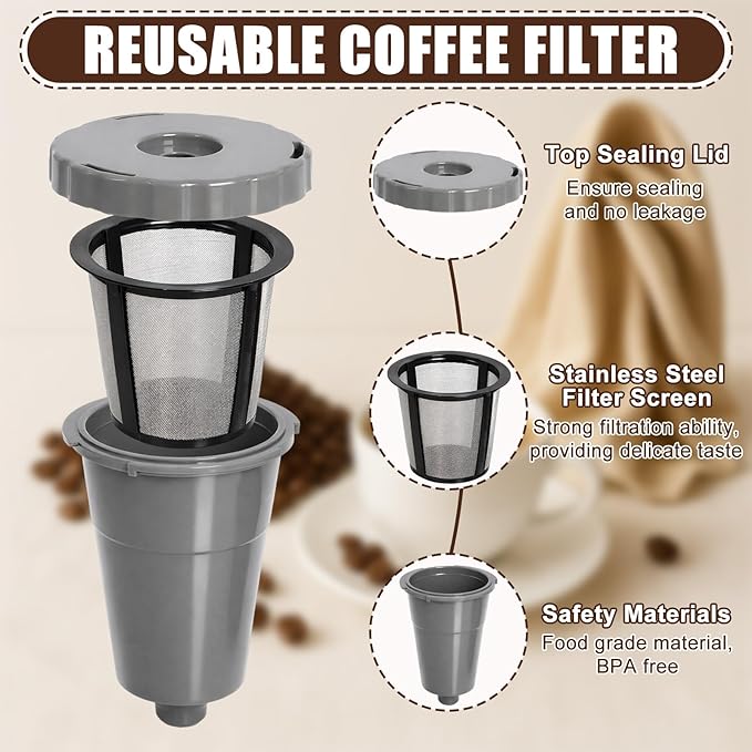 Podoy Coffee Filters Reusable Compatible with B30 B40 B50 B60 B70 K10 MINI Plus K15 K40/45 K55 K60/65 K70/75/79 series 5048 Old Mode Grey (2 Pack)