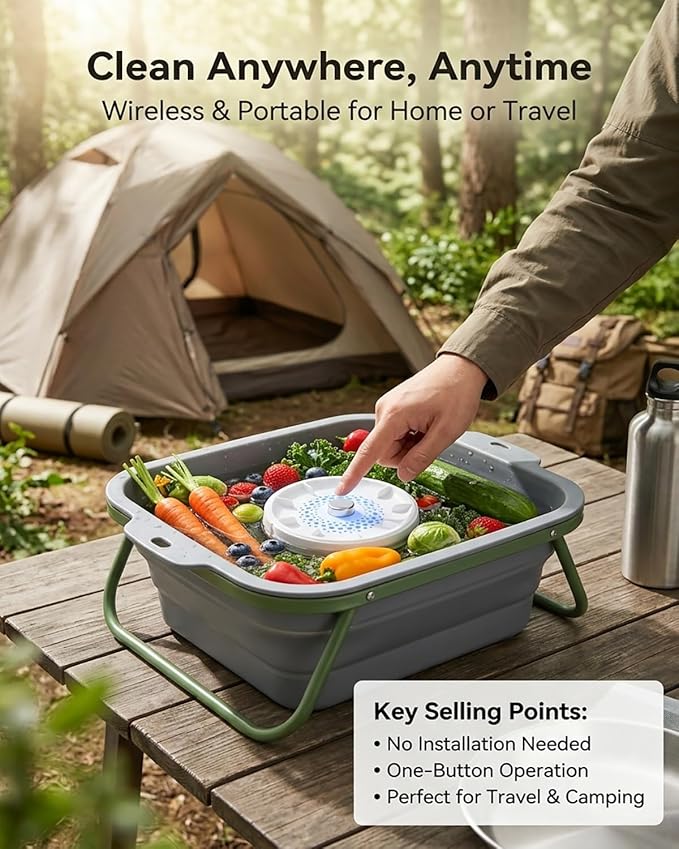 Ultrasonic Fruit and Vegetable Produce Cleaner Device Washing Machine Portable Wireless Waterproof Veggies Wash Cleaning Purifier with Titanium Electrolysis Purification for Home Kitchen(1PC)