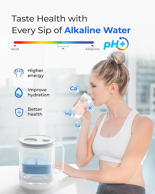 Waterdrop PT-72C-A Glass Alkaline Water Filter Pitcher, 7-Cup, Eco-Friendly, Enhances Alkaline Water, for Home & Office, Reduces PFOA/PFOS, Chlorine, Cadmium, Copper & Mercury, Clear