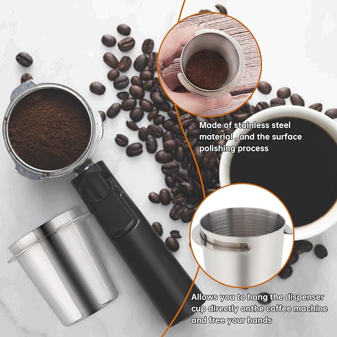 2Pcs 58mm Dosing Cup, Stainless Steel Espresso coffee Dosing Cup Espresso coffee Machine Accessories, Coffee Powder Feeder Part coffee Grinder Powder cup Compatible (2, Silver, 58mm)