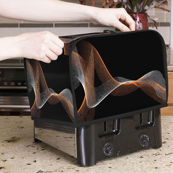 2 Slice Toaster Cover,Abstract Glowing Spiral Lines On Black Small Kitchen Appliance Bread Machine Cover with Pockets,Dust & Fingerprint Protection