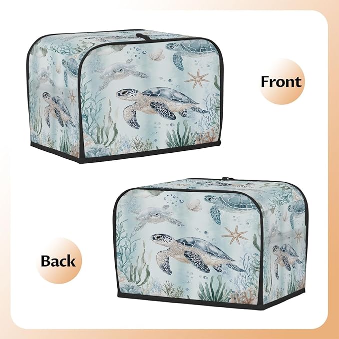 4 Slice Toaster Cover,Ocean Sea Turtles Small Kitchen Appliance Bread Machine Cover with Pockets,Dust & Fingerprint Protection