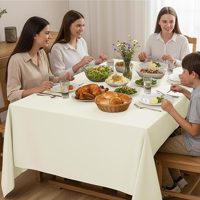10-Pack Ivory Tablecloths for Rectangle Tables, 70 x 120 Inches, Stain-Resistant Polyester Fabric for 6 Foot Tables - Washable Table Covers for Weddings, Banquets, Birthday Parties, Events
