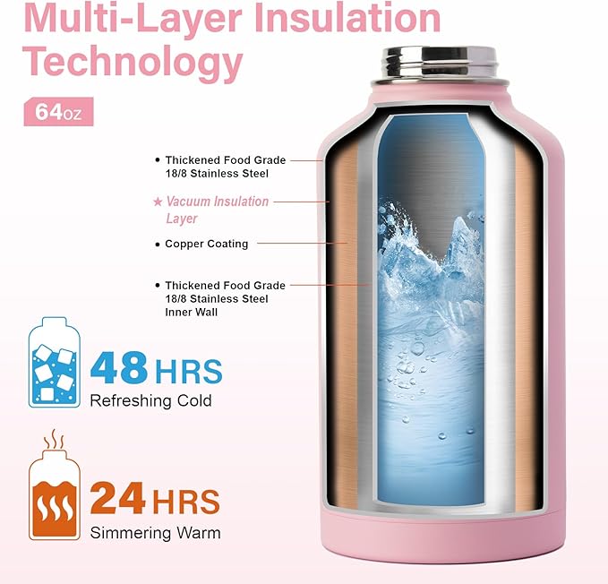 DYSANKY Insulated Water Bottle | Thickened Stainless Steel Vacuum Metal | Portable Sports Half Gallon Large Water Jug for Gym and Hiking with Straw, Carrier Bag, Handle Strap | BPA-Free 64 oz