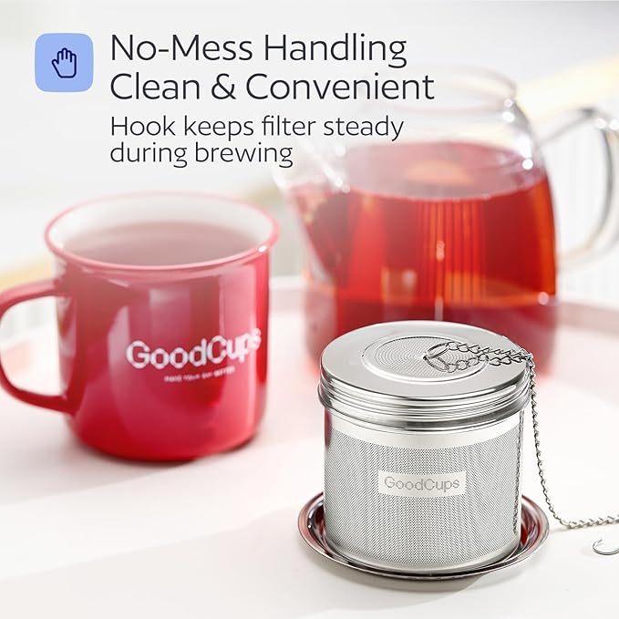 Stainless Steel Tea Infuser for Loose Leaf Tea, Large (2.95” Diameter x 2.85” Height) – Extra Fine Mesh Strainer with Chain Hook & Lid, Reusable Tea Steeper for Mugs, Cups & Teapots