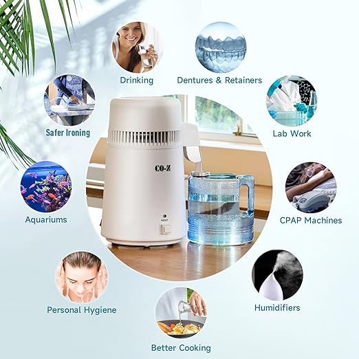 CO-Z Distilled Water Maker, 1 Gallon Water Distiller, 4L Home Countertop Water Distiller Machine, Table Desktop Water Distill Distilling Purifier Purification Filter, Home Pure Clean Water Device
