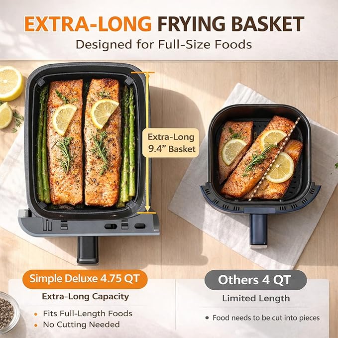 Simple Deluxe 9.5-Qt Dual Basket Air Fryer, 10-in-1 Digital Preset 1700W Airfryer, Sync Cook, Independent Temp Control, Shake Reminder, Nonstick Basket, Grey