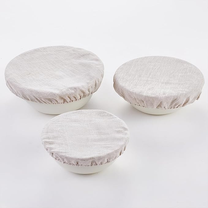 100% Pure Linen Bowl Covers For Bread Proofing, 4 Pcs Elastic Reusable Solid Color Cloth Fabric Bowl Covers,XL Organic Washable Large Stretch Sourdough Lids 6 * 8 * 10 * 12 Inches, Linen