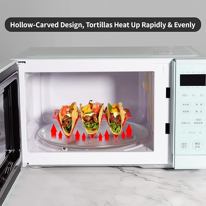 Premium Taco Holder Stand, Colorful Large Taco Holders Set of 6 or 4, Taco Stands for 3 Tacos for Soft/Hard Shells, Street Taco Rack with Plates & Tray, Dishwasher & Microwave Safe