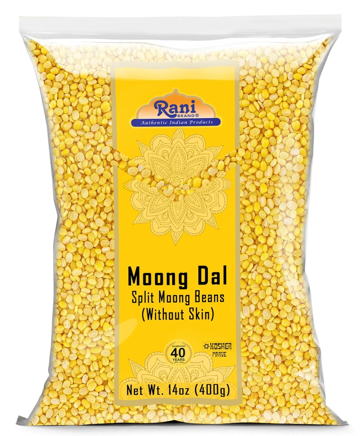 Rani Moong Dal (Split Mung Beans Without Skin) Lentils Indian 14oz (400g) ~ All Natural | Gluten Friendly | Non-GMO | Kosher | Vegan | Indian Origin