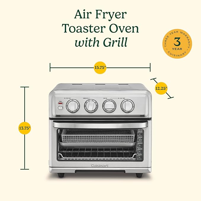Cuisinart Air Fryer Toaster Oven with Grill, 1800W 8-1 Air Fryer Oven with Bake, Convection Bake, Grill, Broil and Warm Options, Large Capacity, 60-Minute Timer, TOA-70BKS, Black SS