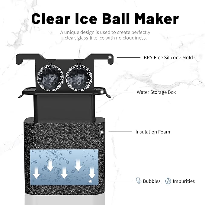 Bangp Clear Ice Ball Maker Mold,Crystal-clear Ice Cube Maker,4 Distinctive 2.4" Sphere Ice Cubes for Cocktails and Drinks,Fun Shapes Ice Ball Mold,Whiskey Gifts for Men