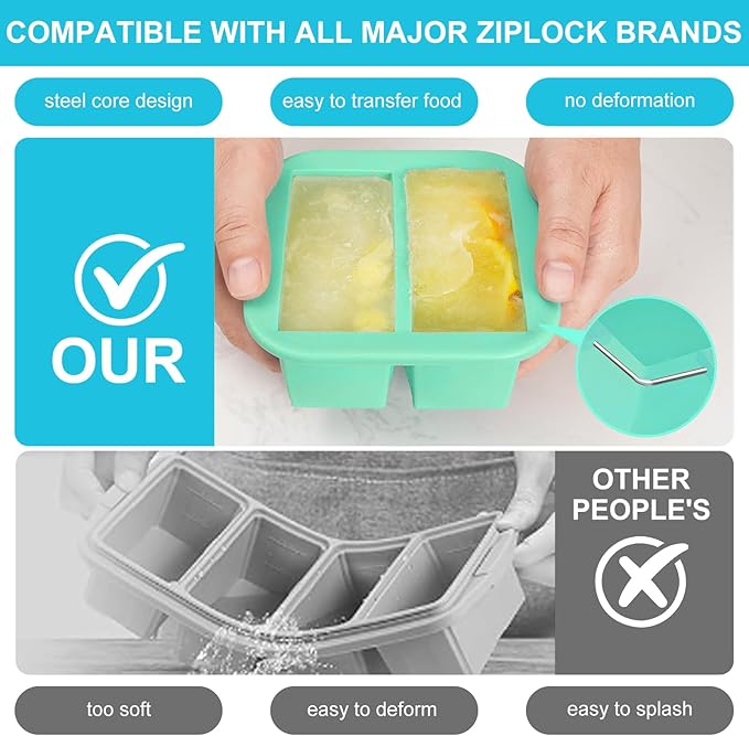 Silicone Freezer Tray with Lid 4 Pack Silicone Freezer Molds Ice Cube Tray Makes 8 Perfect 1 Cup Portions Soup Cubes Meal Prep Containers- Oven & Dishwasher Safe
